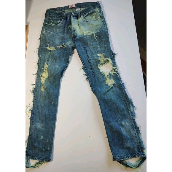 Denim Chaps Style 501 Levi Custom Cut Biker Jeans Distressed Custom VTG Hippie - Picture 11 of 11